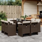 vidaXL Ensemble à manger de jardin et coussins 9 Pièces marron poly rotin
