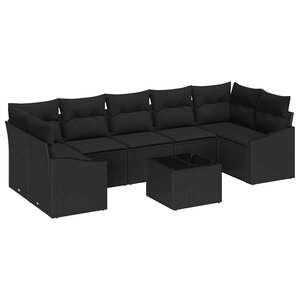 vidaXL Ensemble de Canapés avec coussin 8 Pièces Noir polyrotin