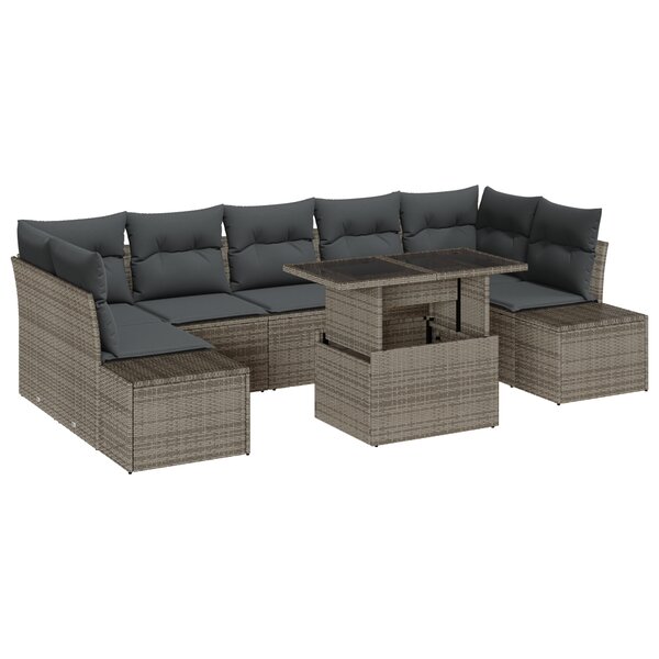 vidaXL Canapé de jardin 8 pièces avec coussins gris en poly rotin