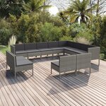 vidaXL Salon de jardin 12 Pièces avec coussins Résine tressée Gris