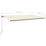 vidaXL Auvent automatique avec capteur de vent et LED 600x300 cm Crème