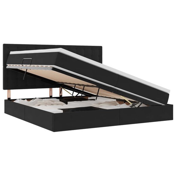 vidaXL Lit de rangement LED avec matelas Noir 200 x 200 cm Velours