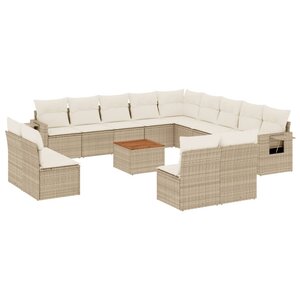 vidaXL Salon de jardin avec coussins 14 Pièces beige résine tressée