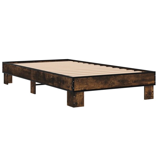 vidaXL Cadre de lit chêne fumé 90x200 cm bois d'ingénierie et métal