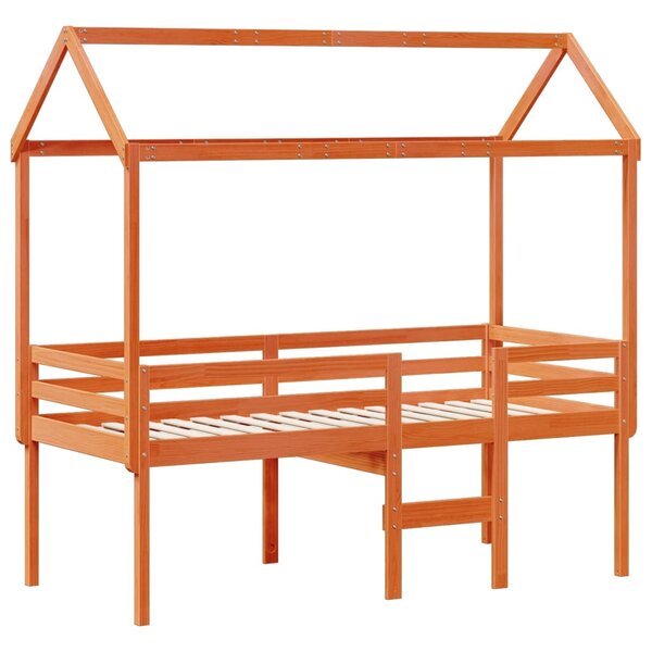 vidaXL Lit haut avec toit cire marron 80x200 cm bois de pin massif