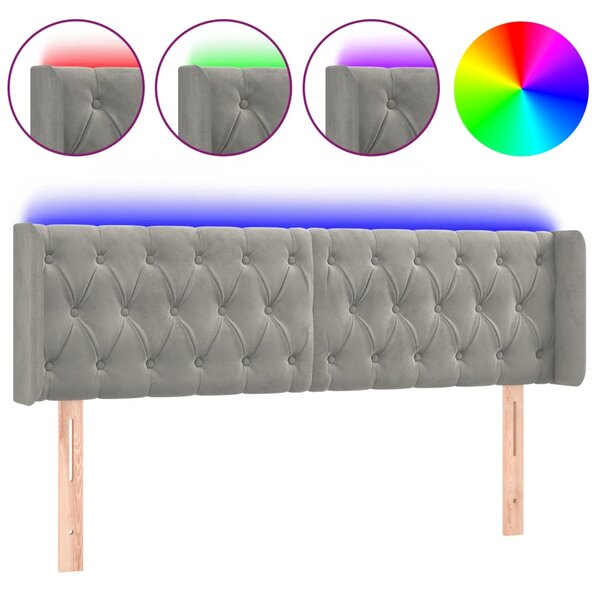 vidaXL Tête de lit à LED Gris clair 163x16x78/88 cm Velours