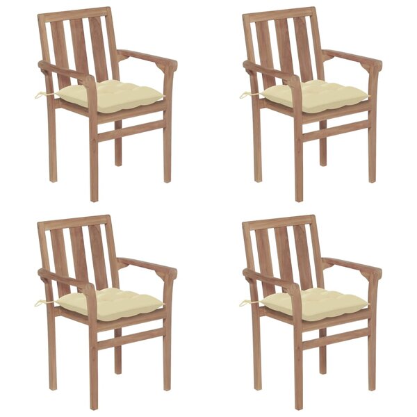 vidaXL Chaises de jardin empilables avec coussins lot de 4 Teck solide