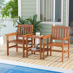 Ensemble de meubles de patio 2 places en bois salon de jardin avec 2 chaises table basse et trou pour parasol 20_0008485