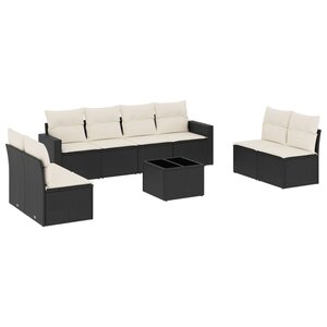 vidaXL Salon de jardin 9 Pièces avec coussins noir résine tressée