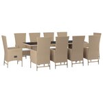 vidaXL Ensemble à manger de jardin et coussins 11 Pièces beige poly rotin
