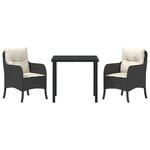 vidaXL Ensemble de salle à manger pour jardin 3 Pièces Noir Poly rotin