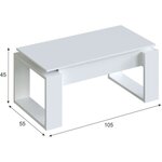 Table basse relevable - Mélaminé blanc - 105 x 55 x 45 cm NOVA
