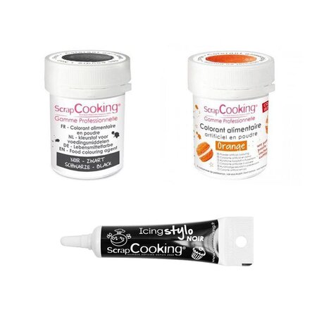 2 colorants alimentaires noir-orange + Stylo glaçage noir