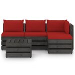 vidaXL Salon de jardin 5 Pièces avec coussins Bois imprégné de gris