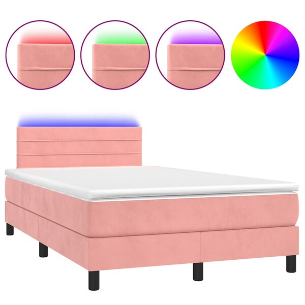 vidaXL Sommier à lattes de lit et matelas LED rose 120x190 cm velours