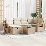 vidaXL Salon de jardin avec coussins 7 Pièces beige résine tressée