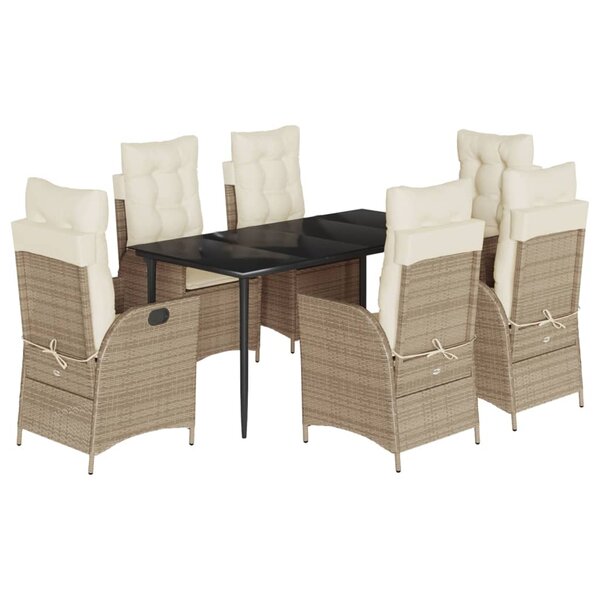 vidaXL Ensemble à manger de jardin et coussins 7 Pièces beige poly rotin