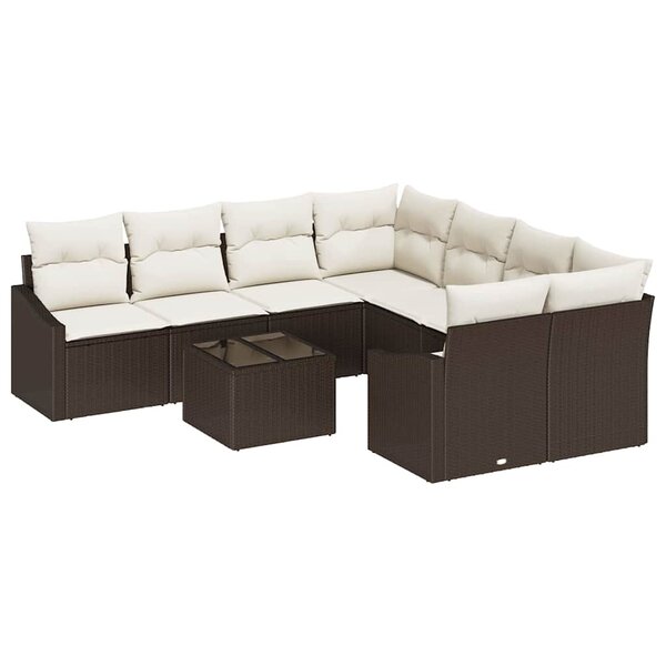 vidaXL Ensemble de salle à manger de jardin de 9 pièces avec coussins en poly rattan marron