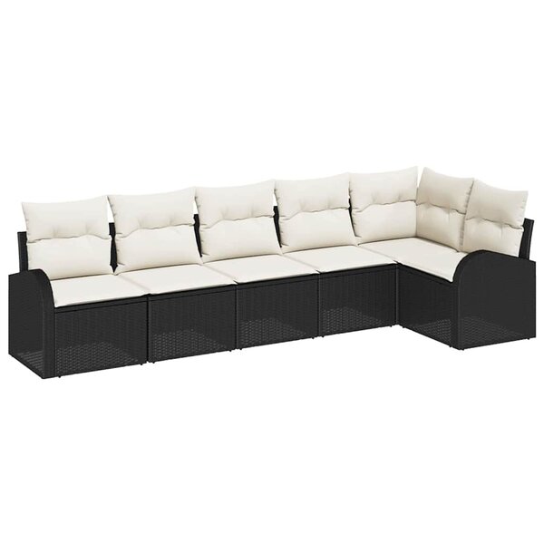 vidaXL Ensemble de canapé de jardin avec coussin 6 Pièces Noir Poly rotin