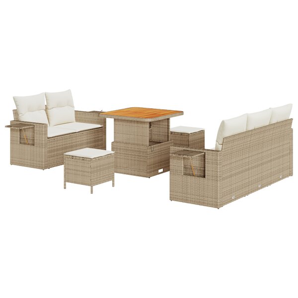 vidaXL Canapé de jardin 8 pièces avec coussins beige en poly rotin et acacia