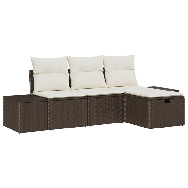 vidaXL Ensemble canapé jardin 4 pièces avec coussins en poly rotin marron