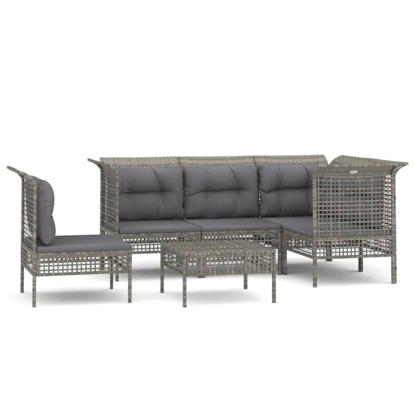 vidaXL Salon de jardin 6 Pièces avec coussins Gris Résine tressée