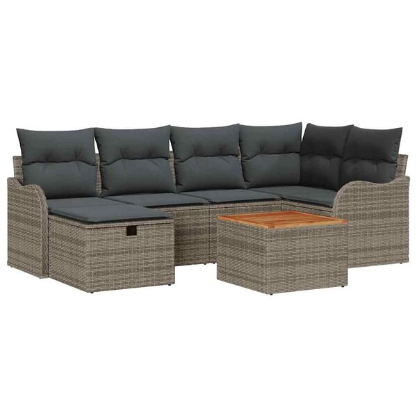 vidaXL Ensemble de canapé de jardin avec coussin 7 Pièces Gris Poly rotin