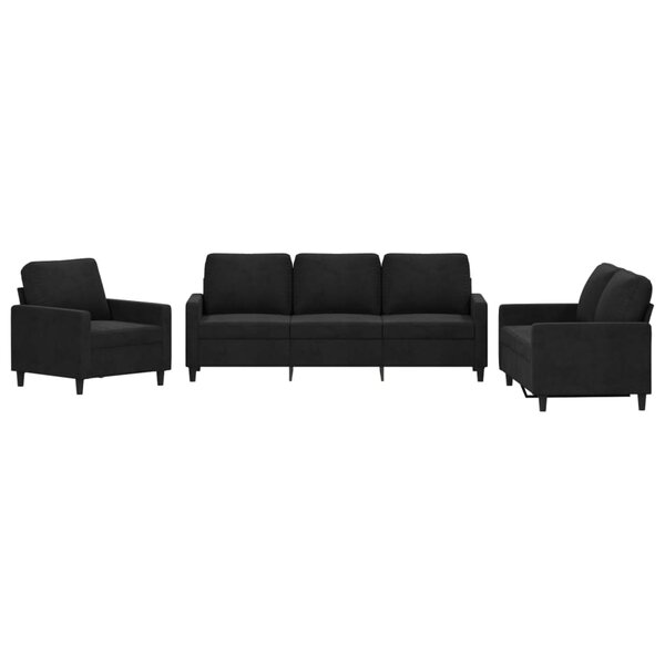 vidaXL Ensemble de canapés 3 Pièces avec coussins Noir Velours