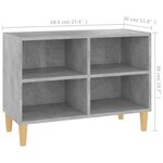 vidaXL Meuble TV avec pieds en bois massif Gris béton 69 5x30x50 cm