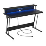 Bureau gaming avec led et multiprise table gamer bureau informatique avec rehausseur d’écran pour 2 ordinateurs pour chambre 12_0004635
