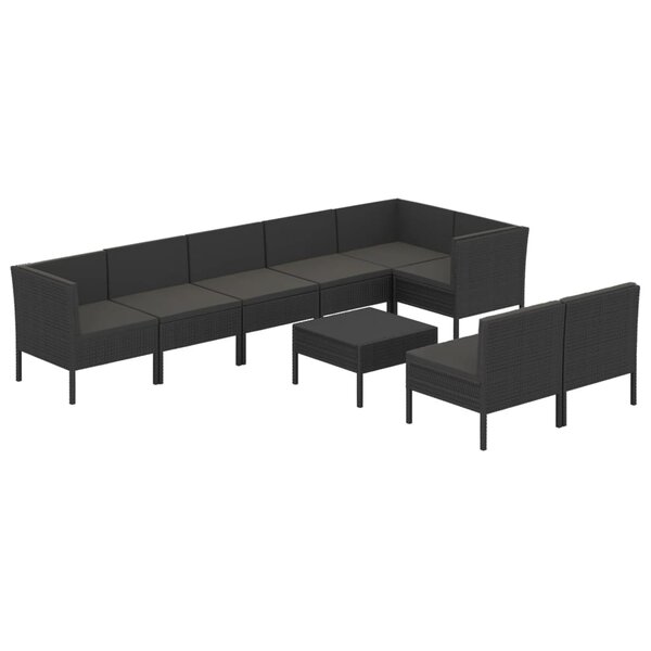 vidaXL Salon de jardin 9 Pièces avec coussins Résine tressée Noir