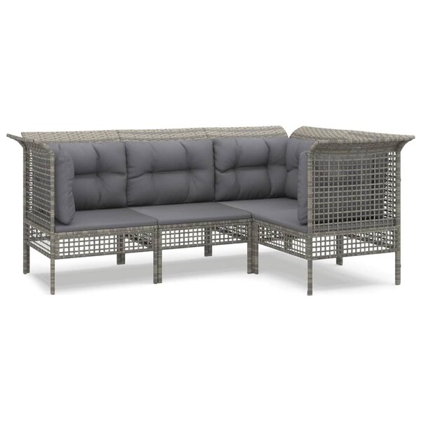 vidaXL Salon de jardin 4 Pièces avec coussins Gris Résine tressée