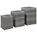 vidaXL Tables d'appoint 3 Pièces et dessus en verre Gris Résine tressée
