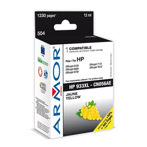 Cartouche d'encre remanufacturée, compatible pour hp 933xl cn056ae - jaune (blister 1 unité)