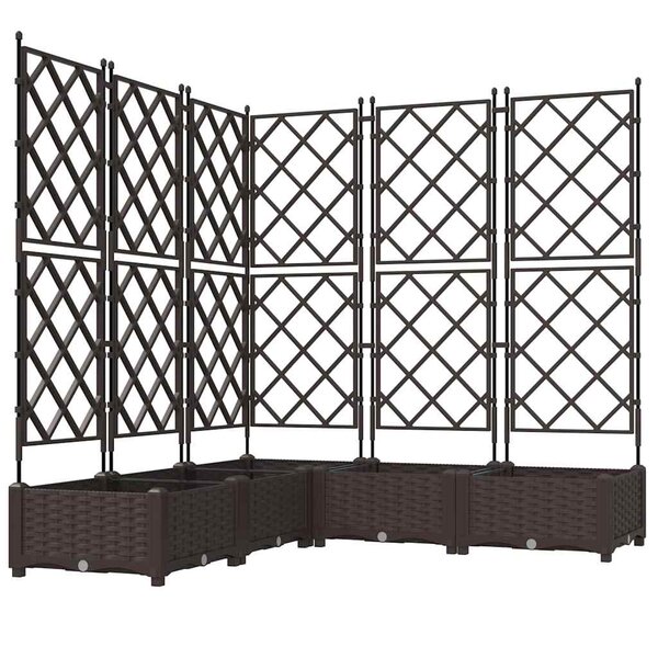 vidaXL Bac à fleurs avec Treillis 5 Pièces Marron 120 x 120 x 125.5 cm PP