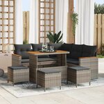 vidaXL Ensemble de canapé de jardin avec coussin 9 Pièces Gris Poly rotin