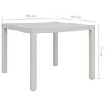 vidaXL Table de jardin 90x90x75cm Verre trempé et résine tressée Blanc