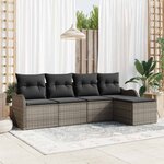 vidaXL Ensemble de canapé de jardin avec coussin 5 Pièces Gris Poly rotin