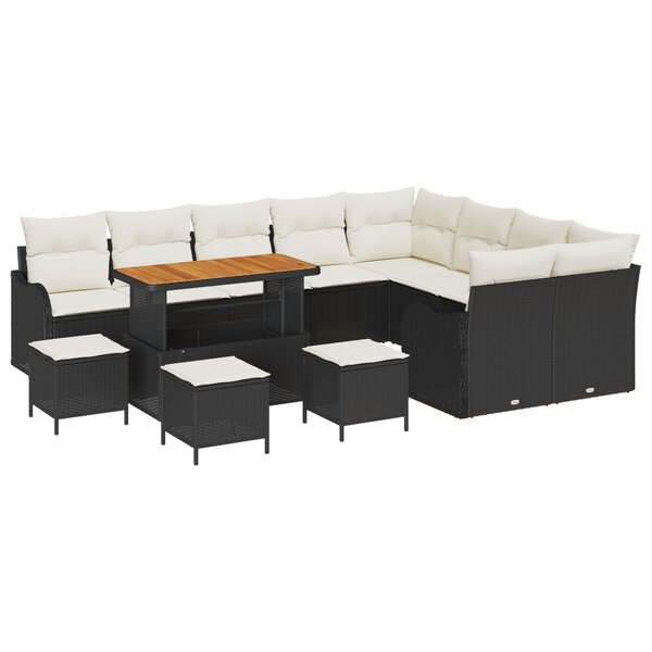Ensemble de Canapé de Jardin vidaXL 13 Pièces avec Coussins Noir Poly Rattan Acacia