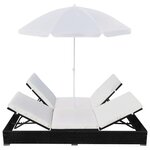 vidaXL Chaise longue d'extérieur avec parasol Résine tressée Noir