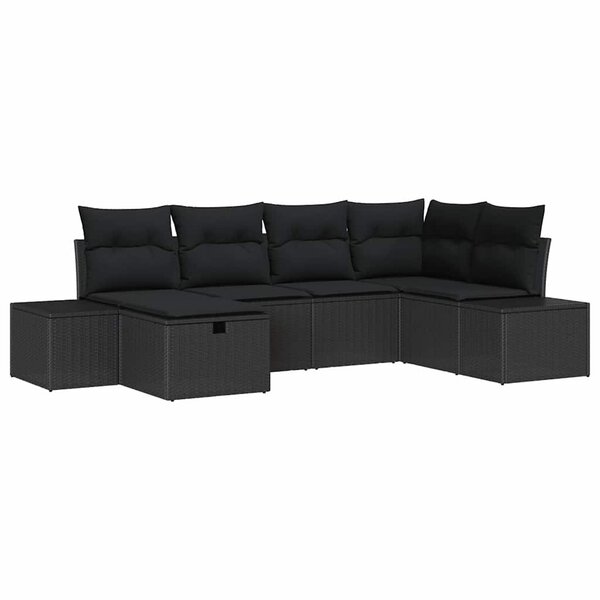 vidaXL Ensemble de canapé de jardin avec coussin 6 Pièces Noir Poly rotin