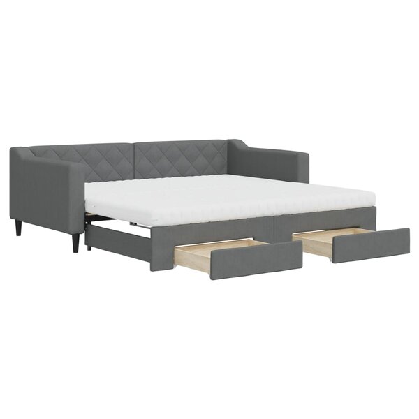 vidaXL Lit de jour avec gigogne et tiroirs gris foncé 90x190 cm tissu