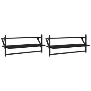 vidaXL Étagères murales avec barres 2 Pièces noir 65x25x30 cm