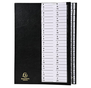 Trieur à onglets 26 compartiments Alphanumériques 25 x 33 Noir EXACOMPTA