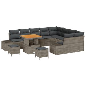 vidaXL Ensemble de canapé de jardin 12 pièces avec coussins gris en Poly Rattan et acacia