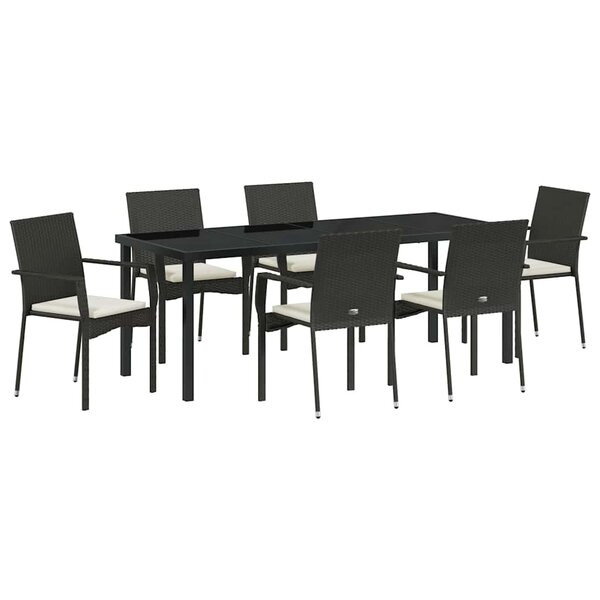 vidaXL Ensemble de salle à manger pour jardin 7 pc Noir polyrotin