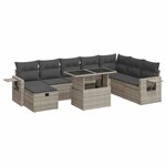 vidaXL Salon de jardin 9 Pièces avec coussins gris clair résine tressée
