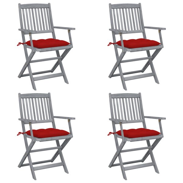 vidaXL Chaises pliables d'extérieur lot de 4 et coussins Bois d'acacia
