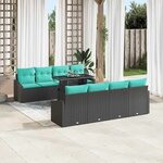 vidaXL Ensemble de canapé de jardin 7 Pièces Noir et Bleu polyrotin