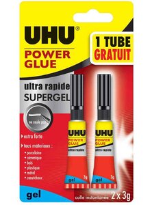 Colle instantanée POWER GLUE ultra rapide SUPERGEL 3 g UHU